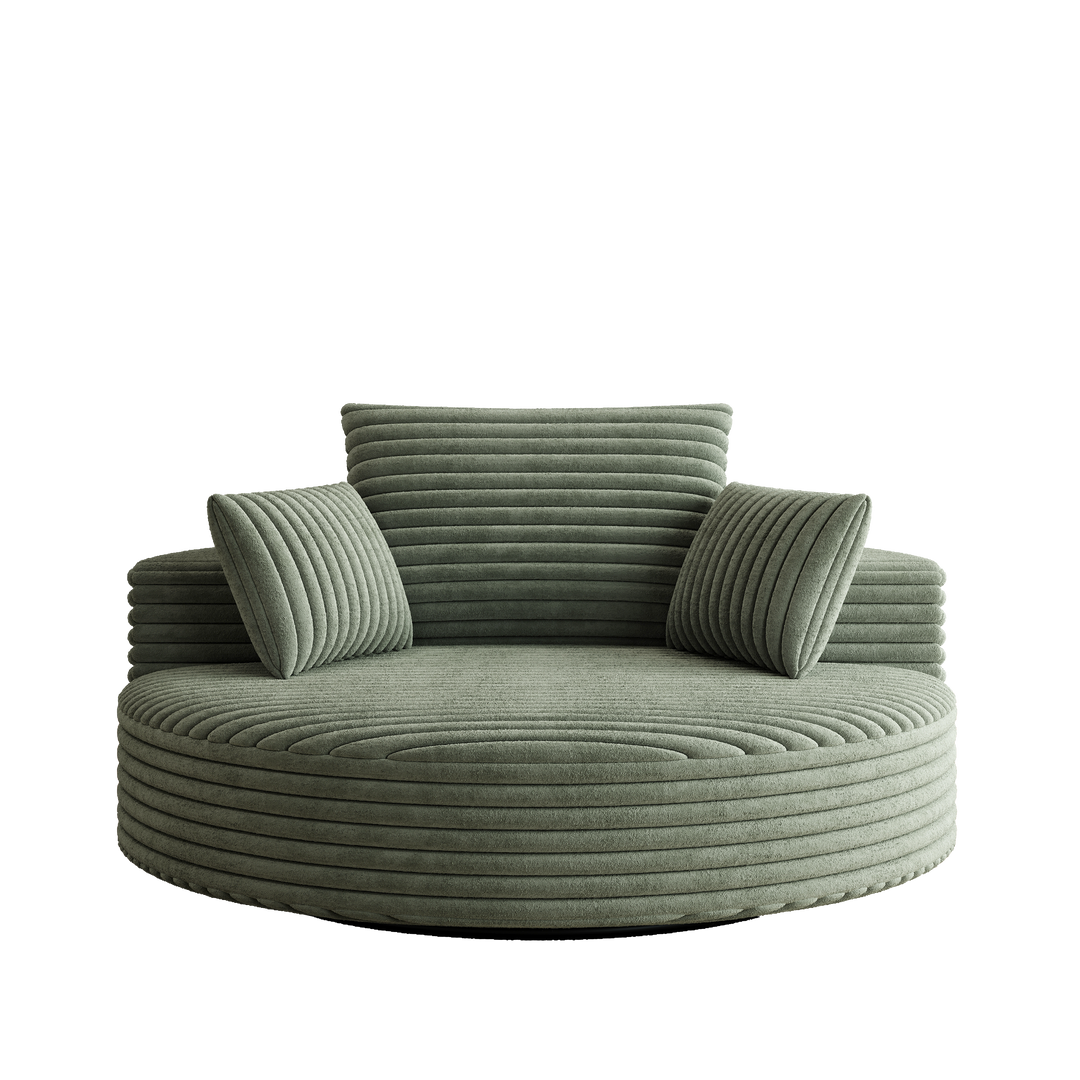 55" Green Corduroy Swivel Chair with Neck Pillow