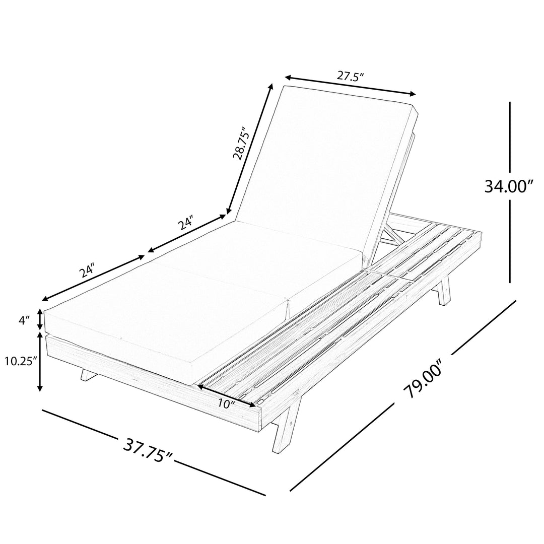 Foldable Acacia Wood Lounge Chair with Adjustable Backrest, Teak Finish