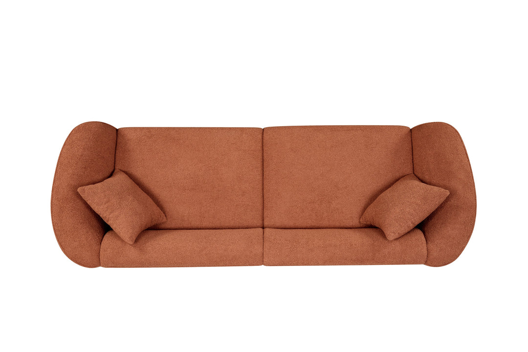 87" Orange Curved Bouclé Sofa, Modern 3-Seater
