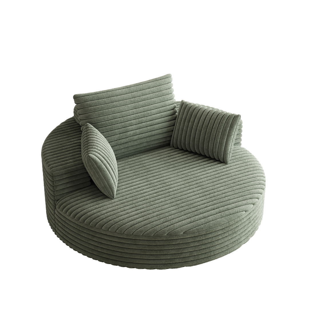 55" Green Corduroy Swivel Chair with Neck Pillow