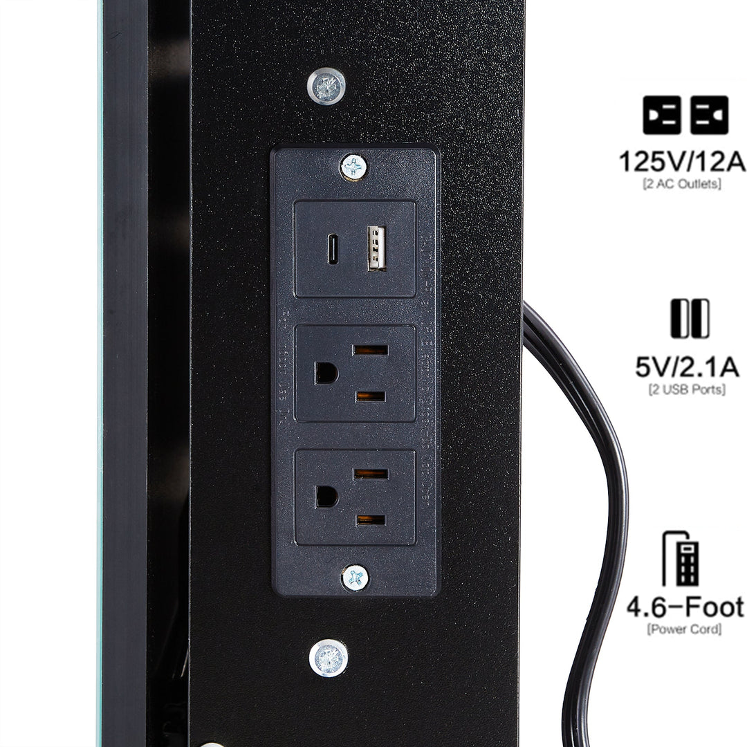 29.2" Compact Vanity Table with LED Mirror, Charging Station, Hair Dryer Holder, Stool