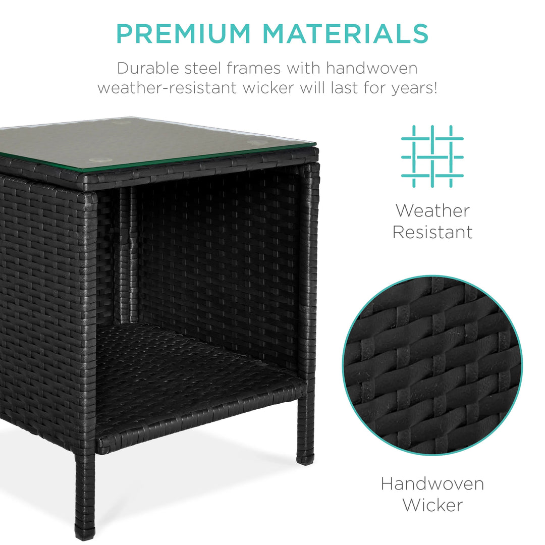 3-Piece Wicker Patio Bistro Set with Storage Table