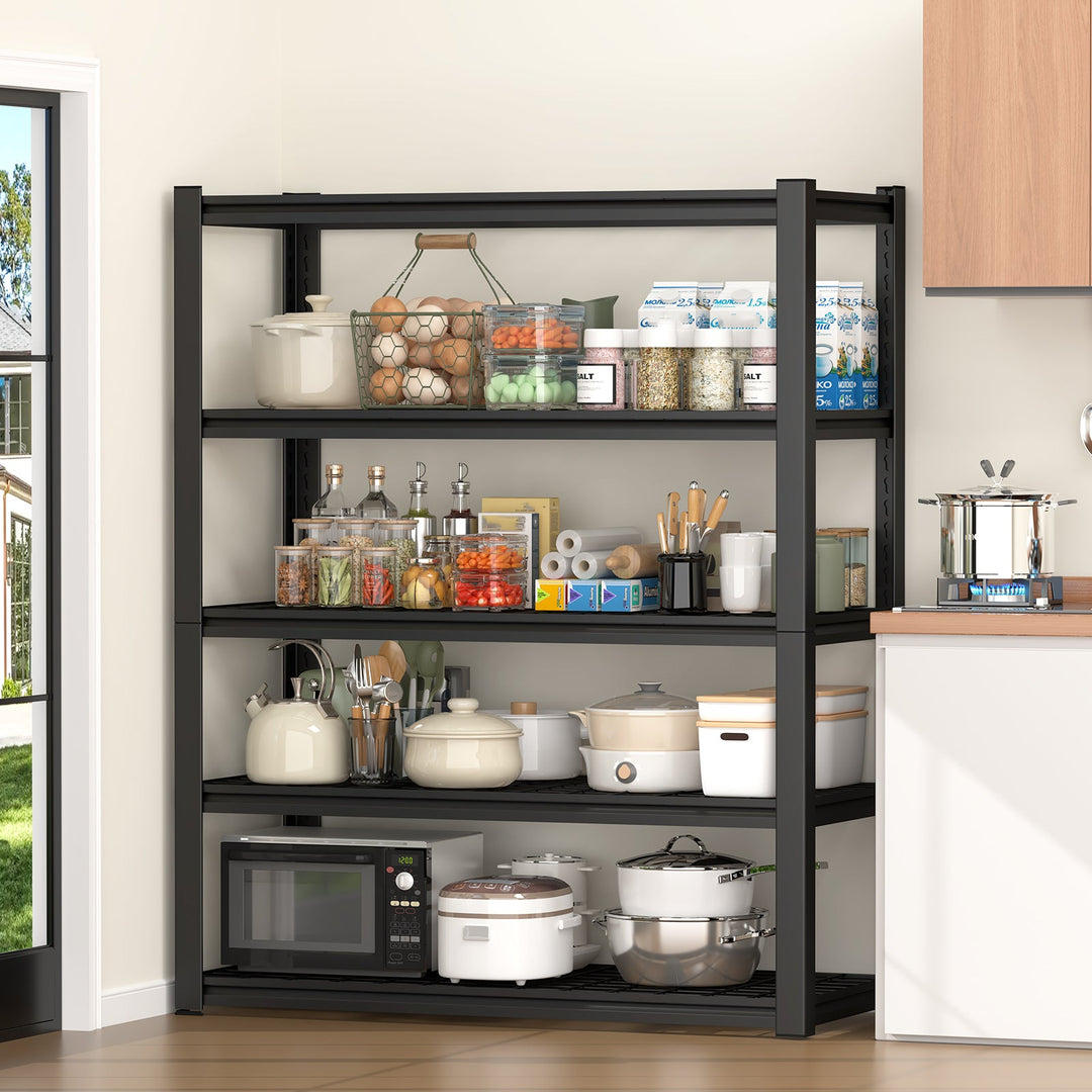 47" Black Metal 5-Tier Adjustable Storage Rack, Heavy-Duty