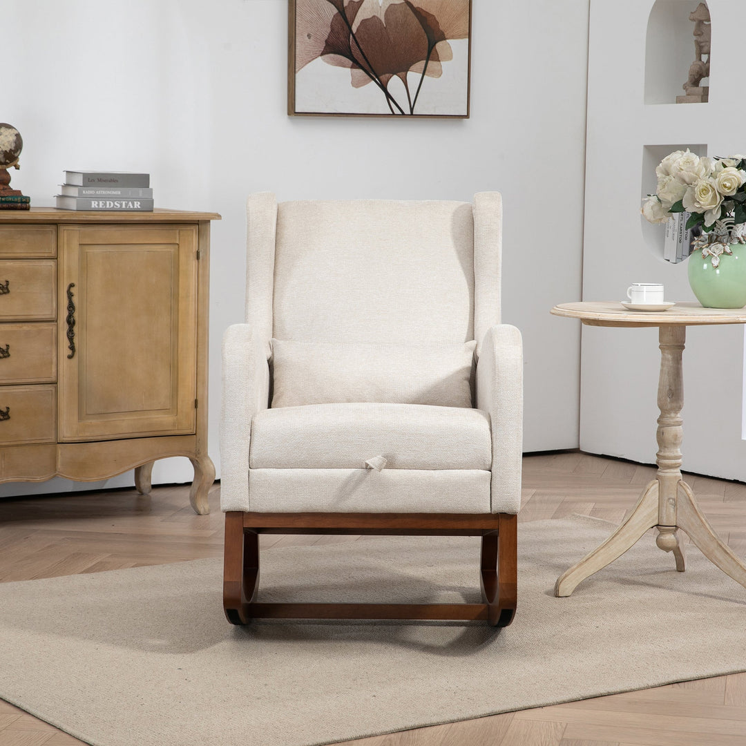 25.4" Beige Nursery Rocking Chair with Footrest, Side Pocket