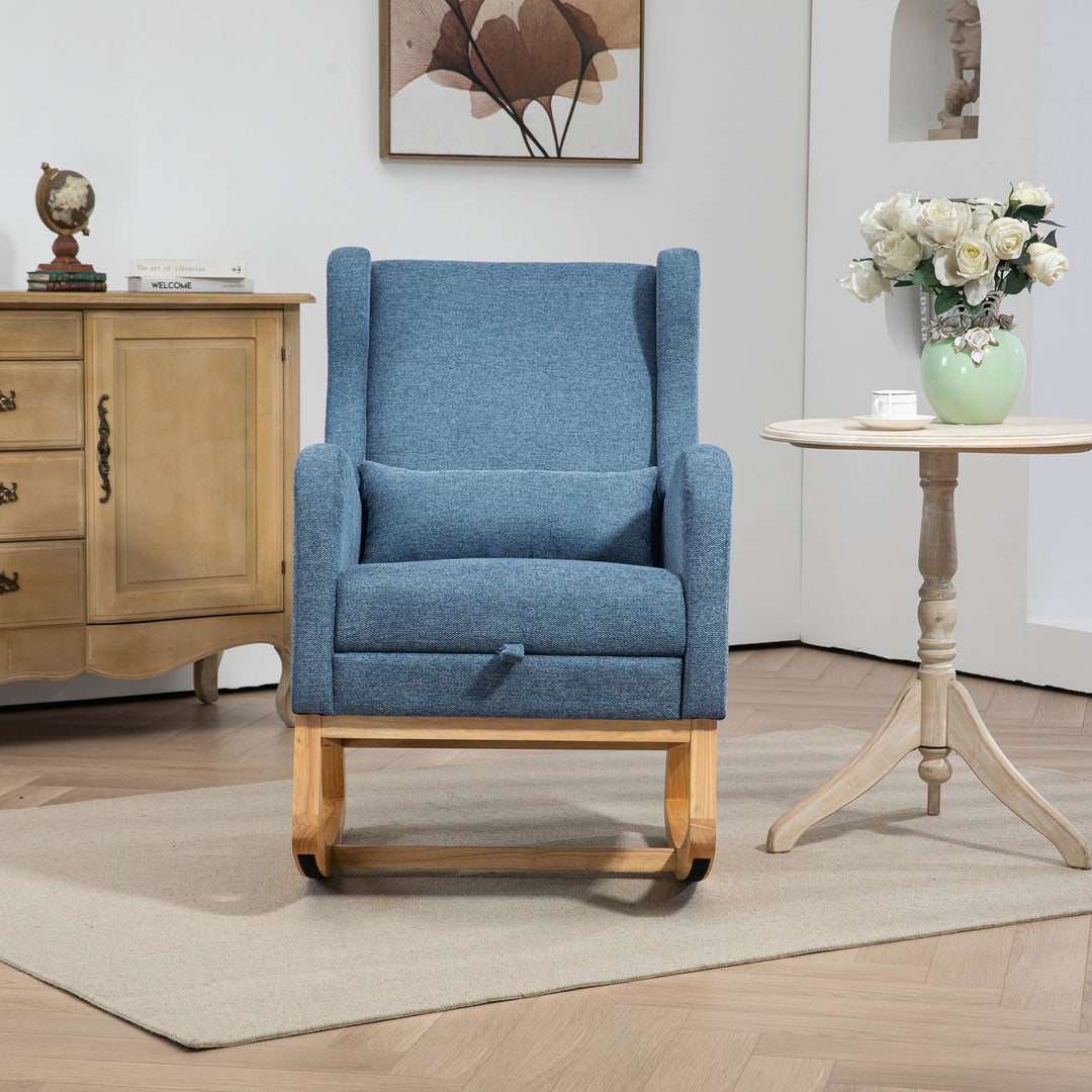 25.4" Blue Nursery Rocking Chair with Footrest, Side Pocket