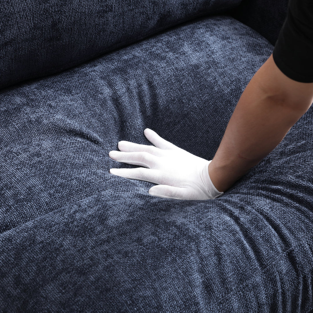 120.3" Dark Blue L-Shaped Sectional Sofa with Table, USB, Ottoman