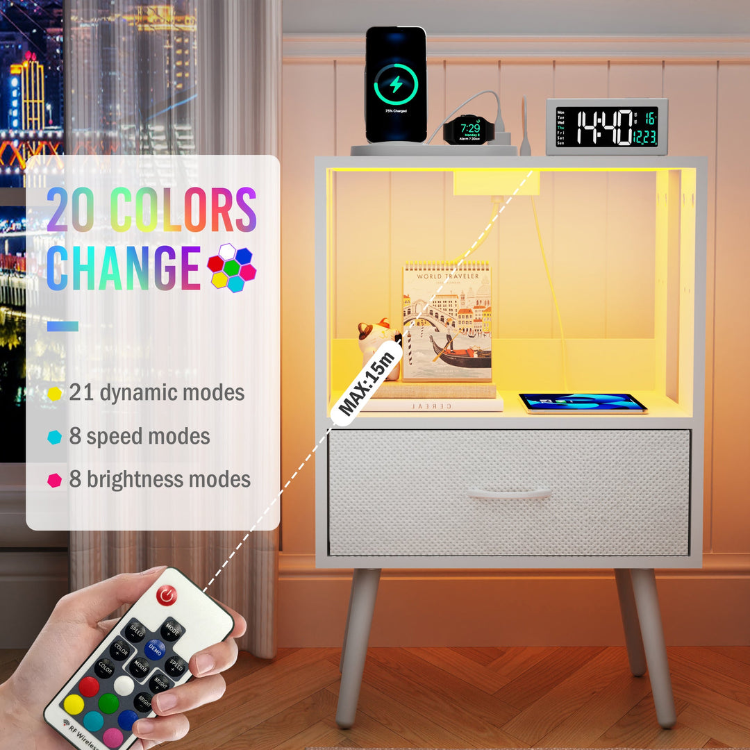 2-Pack Modern Nightstand with LED Light & Charging Station