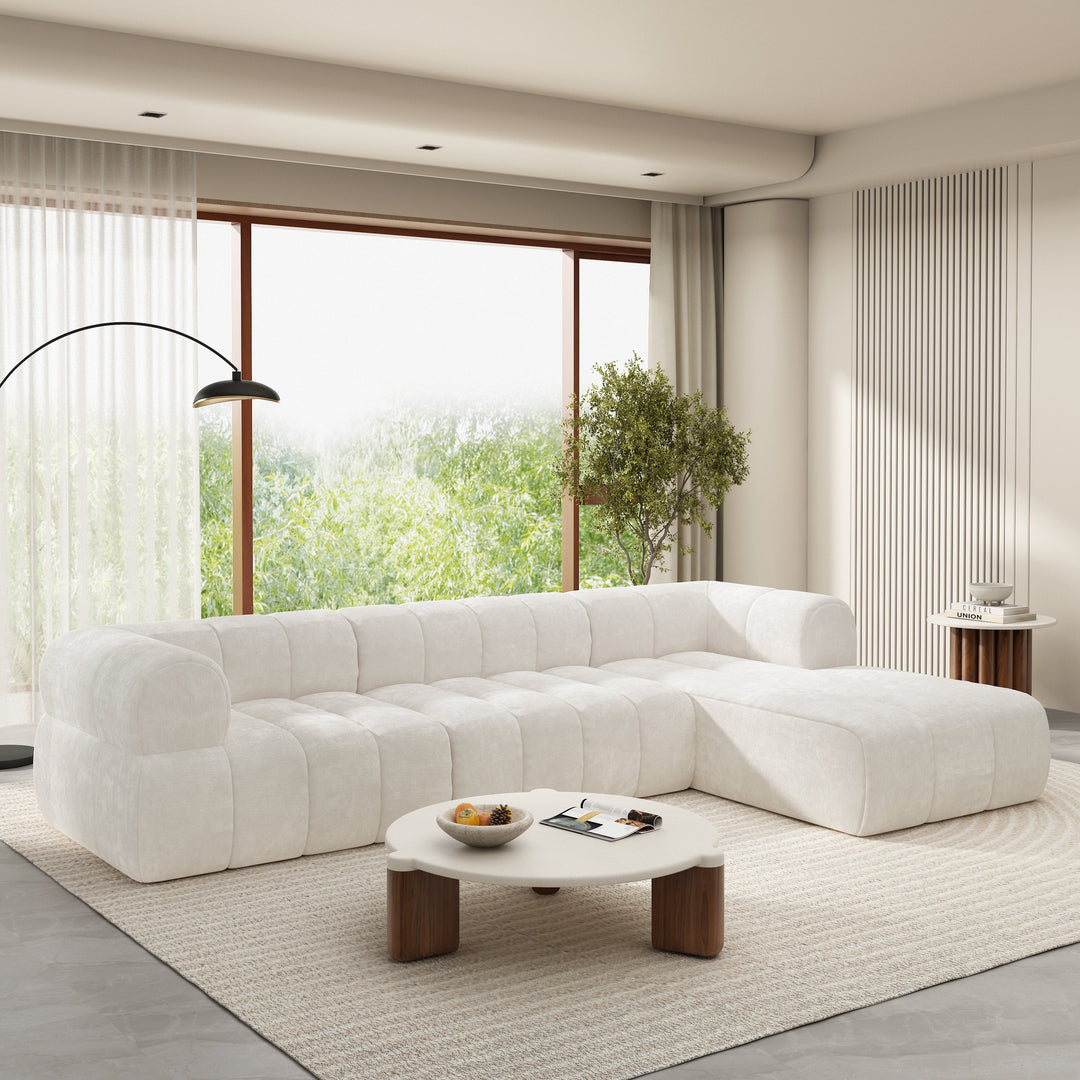 122" Beige L-Shaped Sectional Sofa with Chaise, Fully Assembled