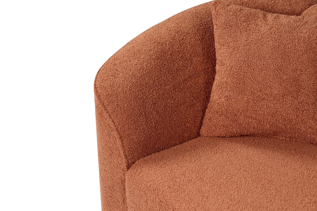 87" Orange Curved Bouclé Sofa, Modern 3-Seater