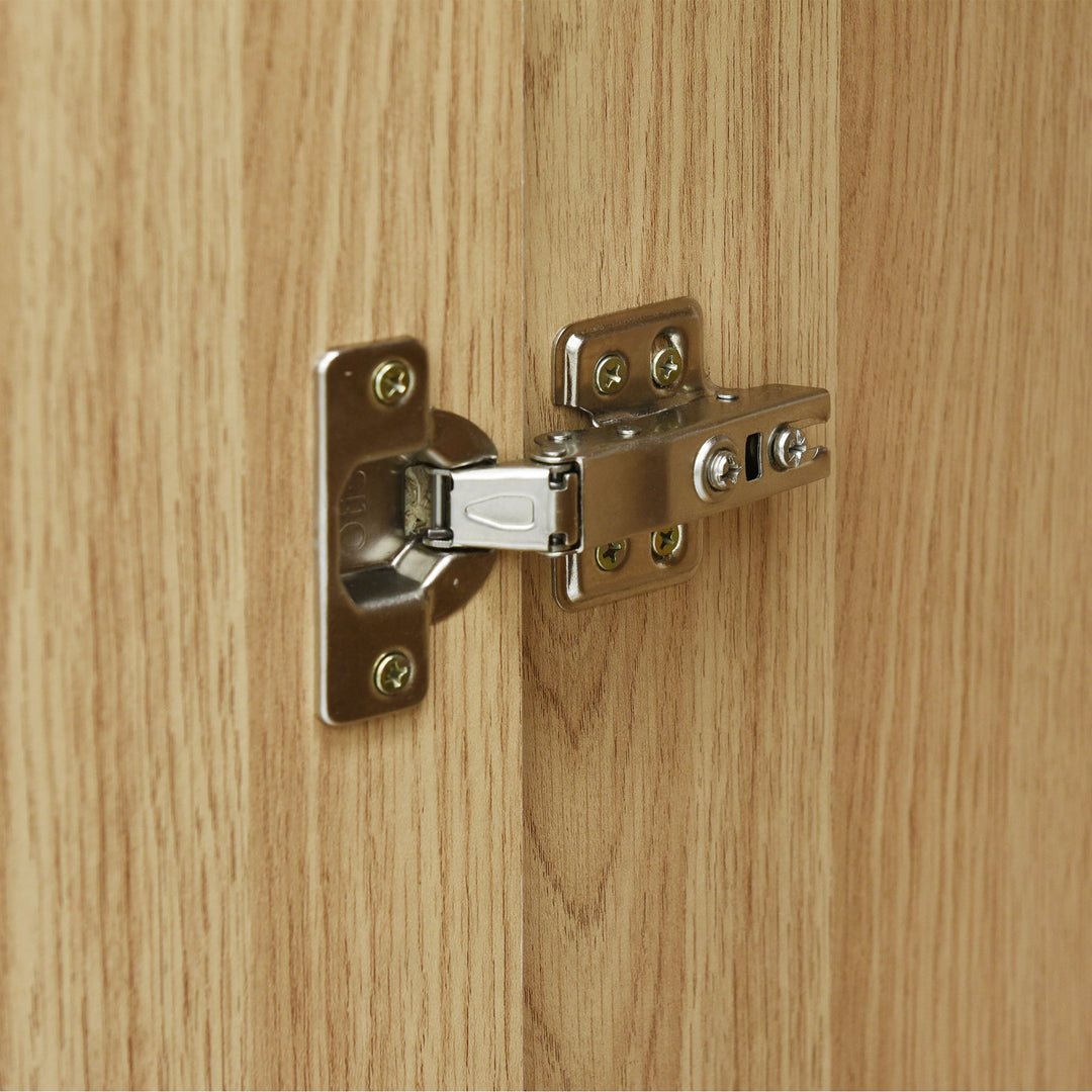 4-Door Natural Wood Wardrobe with Mirror, Shelves, Drawer