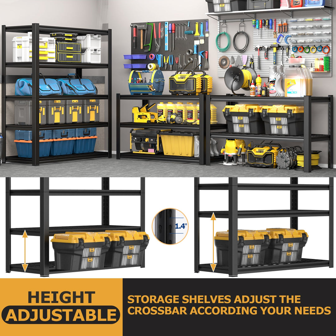 47" Black Metal 5-Tier Adjustable Storage Rack, Heavy-Duty