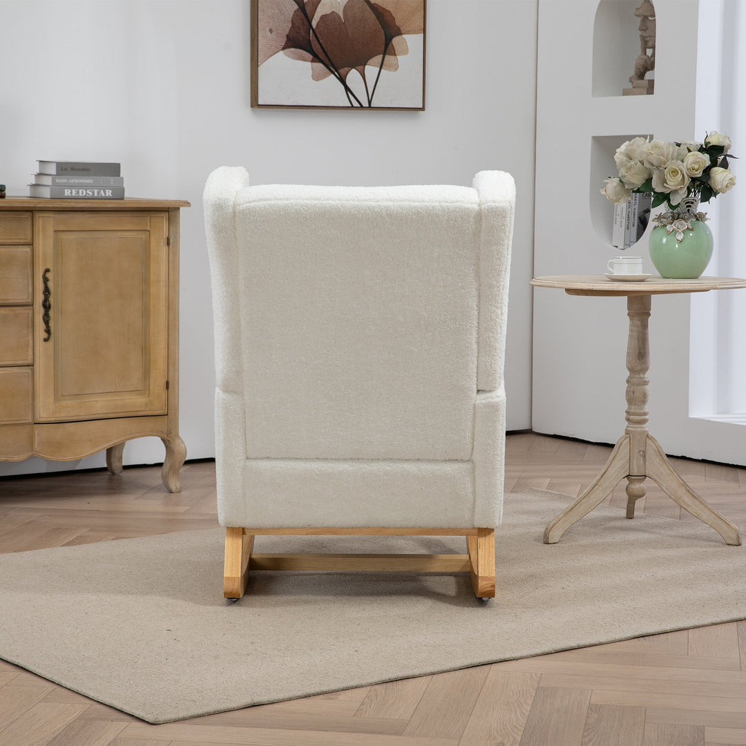 25.4" Ivory Nursery Rocking Chair with Footrest, Side Pocket