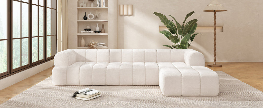 122" Beige L-Shaped Sectional Sofa with Chaise, Fully Assembled