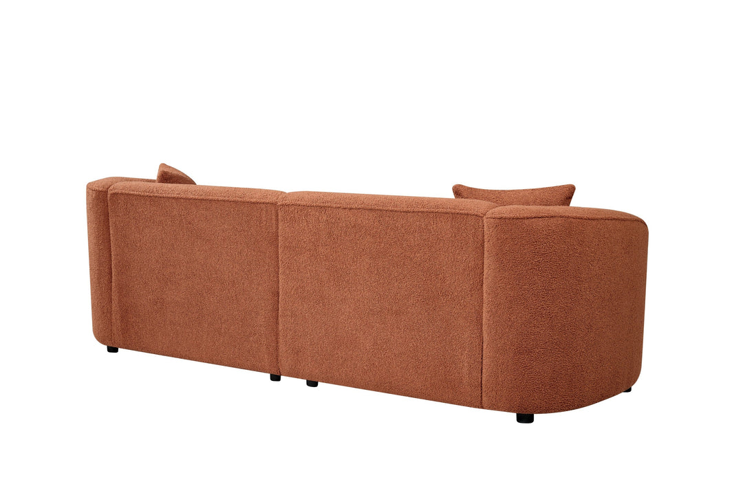 87" Orange Curved Bouclé Sofa, Modern 3-Seater