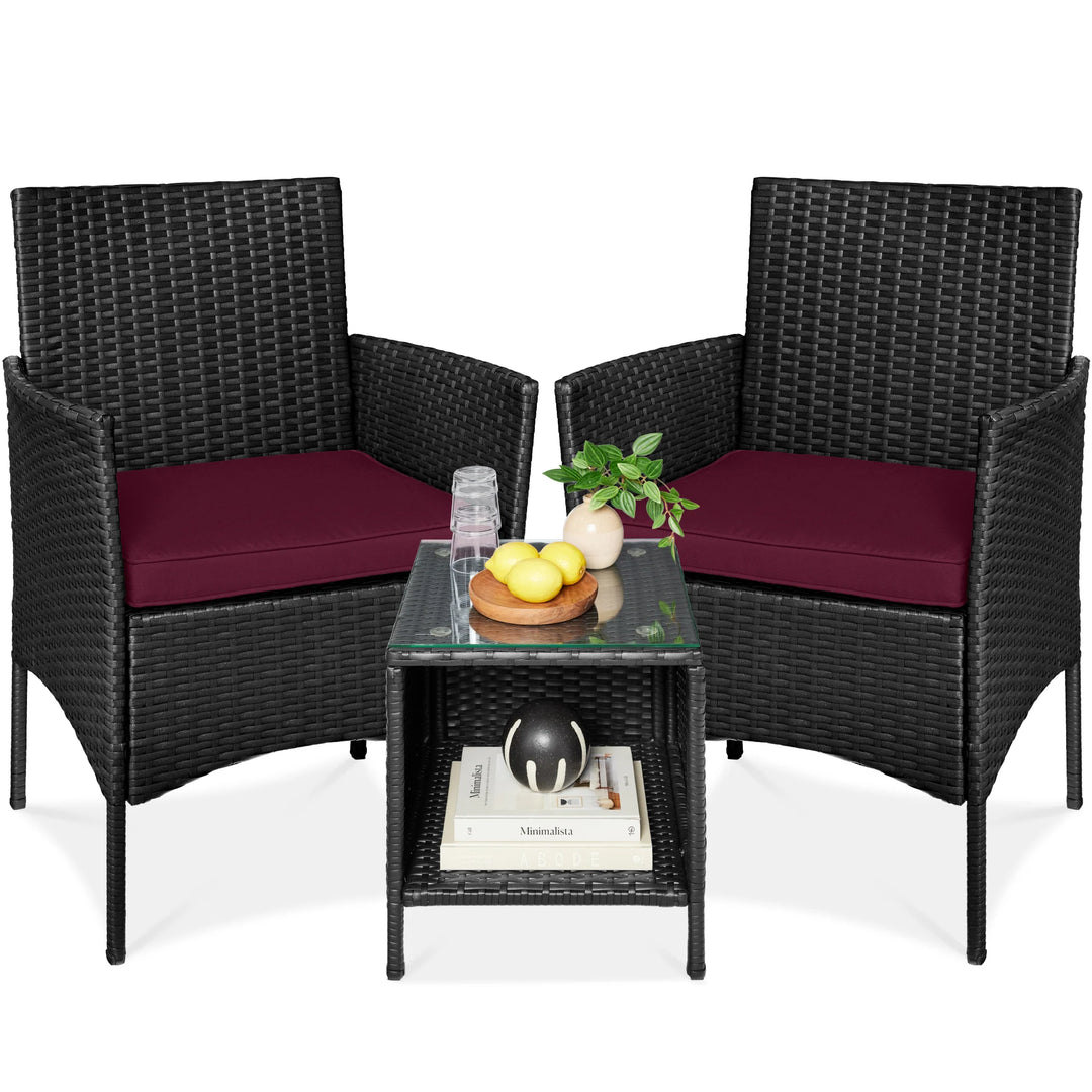 3-Piece Wicker Patio Bistro Set with Storage Table