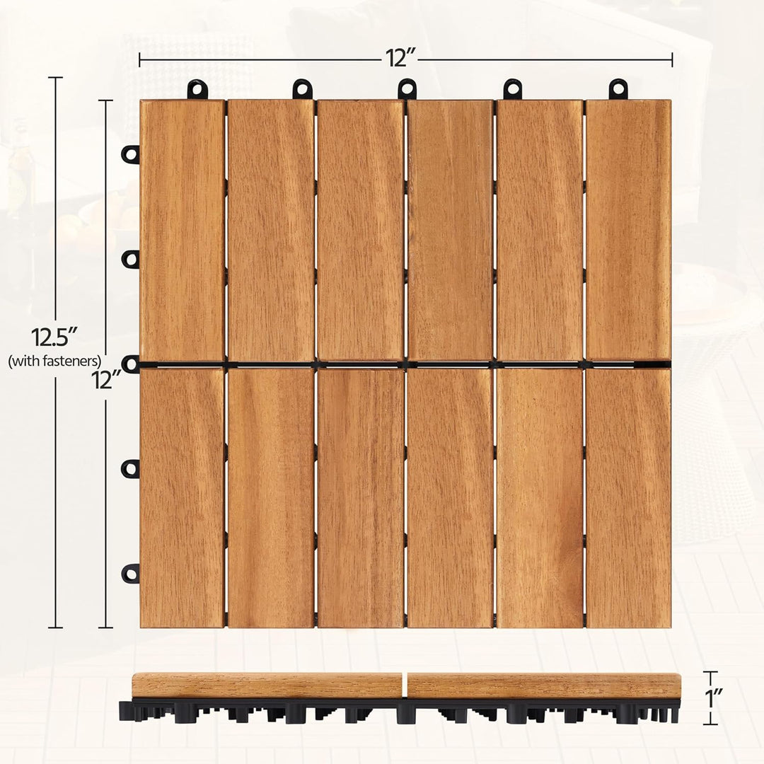 108pcs Acacia Wood Interlocking Deck Tiles – Weatherproof Flooring, 111.6 Sq Ft Coverage