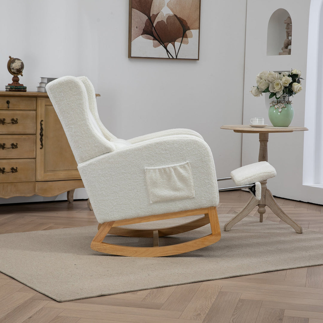 25.4" Ivory Nursery Rocking Chair with Footrest, Side Pocket