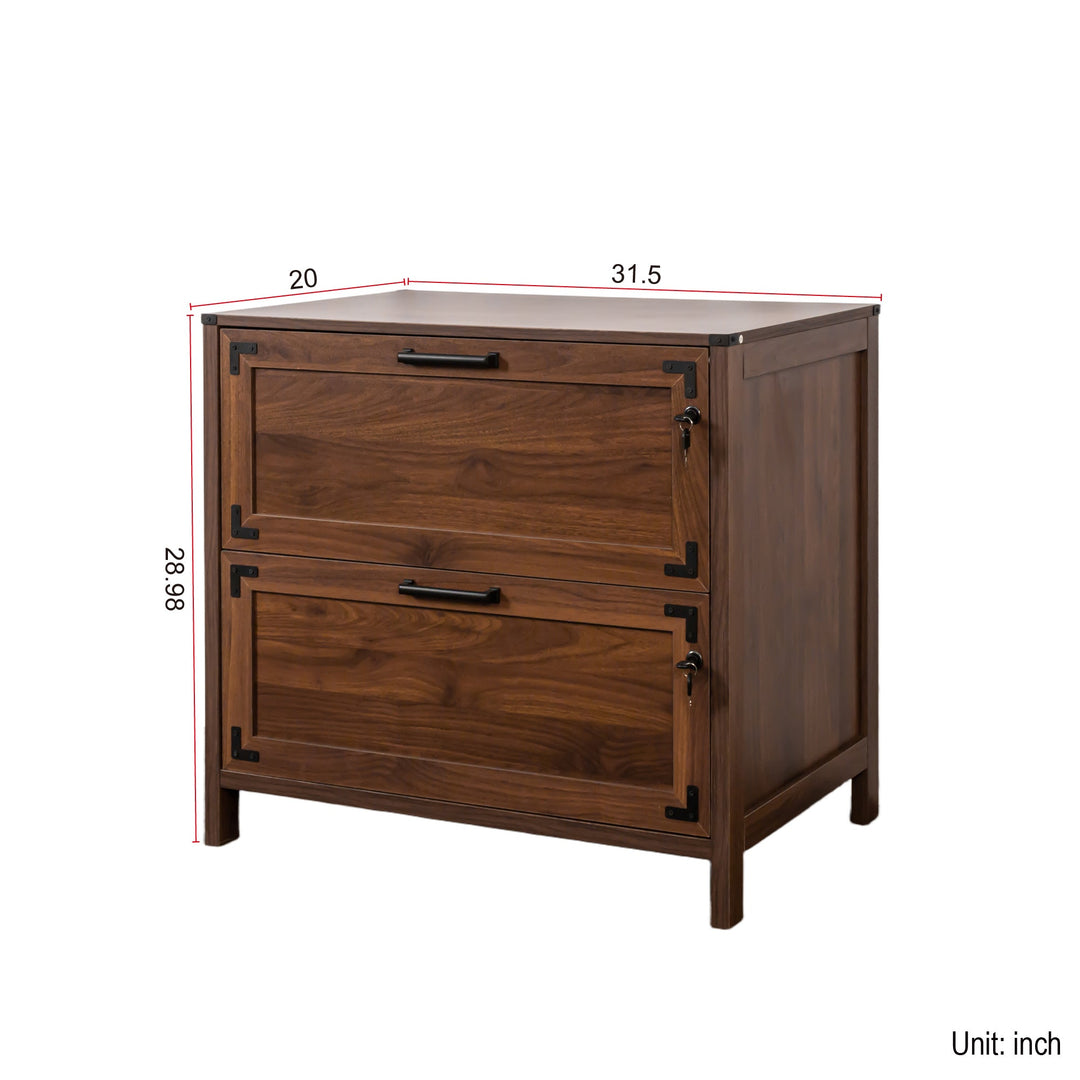 2-Drawer Farmhouse File Cabinet with Lock, Walnut