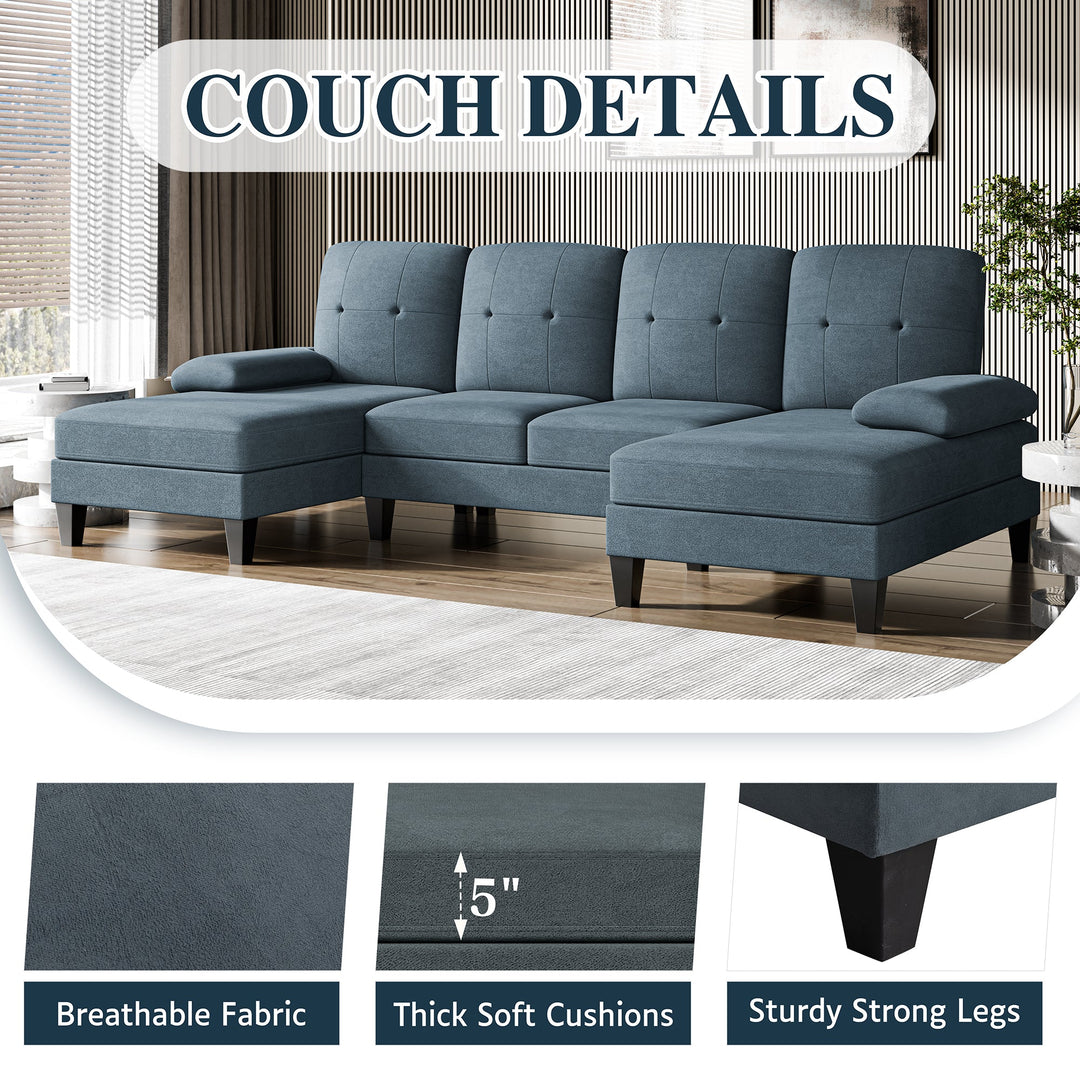 106" U-Shaped 4-Seat Modern Sectional Sofa with Double Chaises – Linen Upholstery