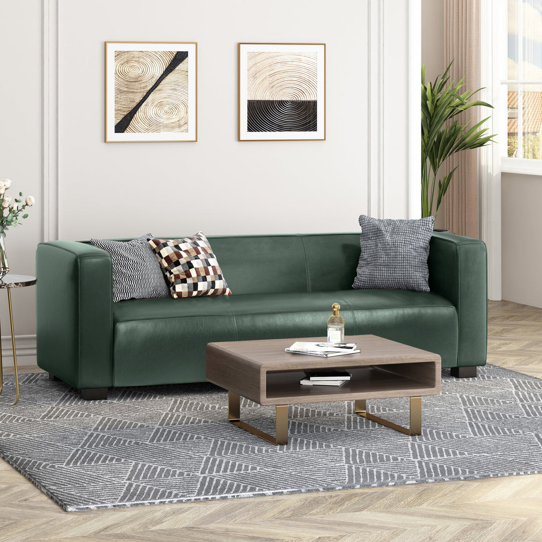 80.3" Green PU 3-Seater Tuxedo Sofa