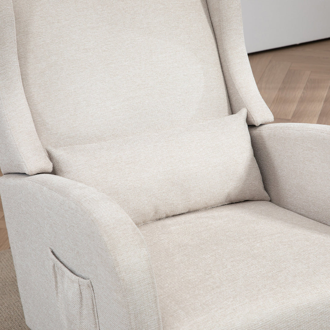 25.4" Beige Nursery Rocking Chair with Footrest, Side Pocket