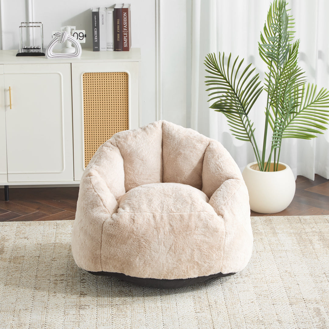 Albi Indoor Cozy Armchair-Style Bean Bag, Beige Faux-Fur, Ergonomic Design