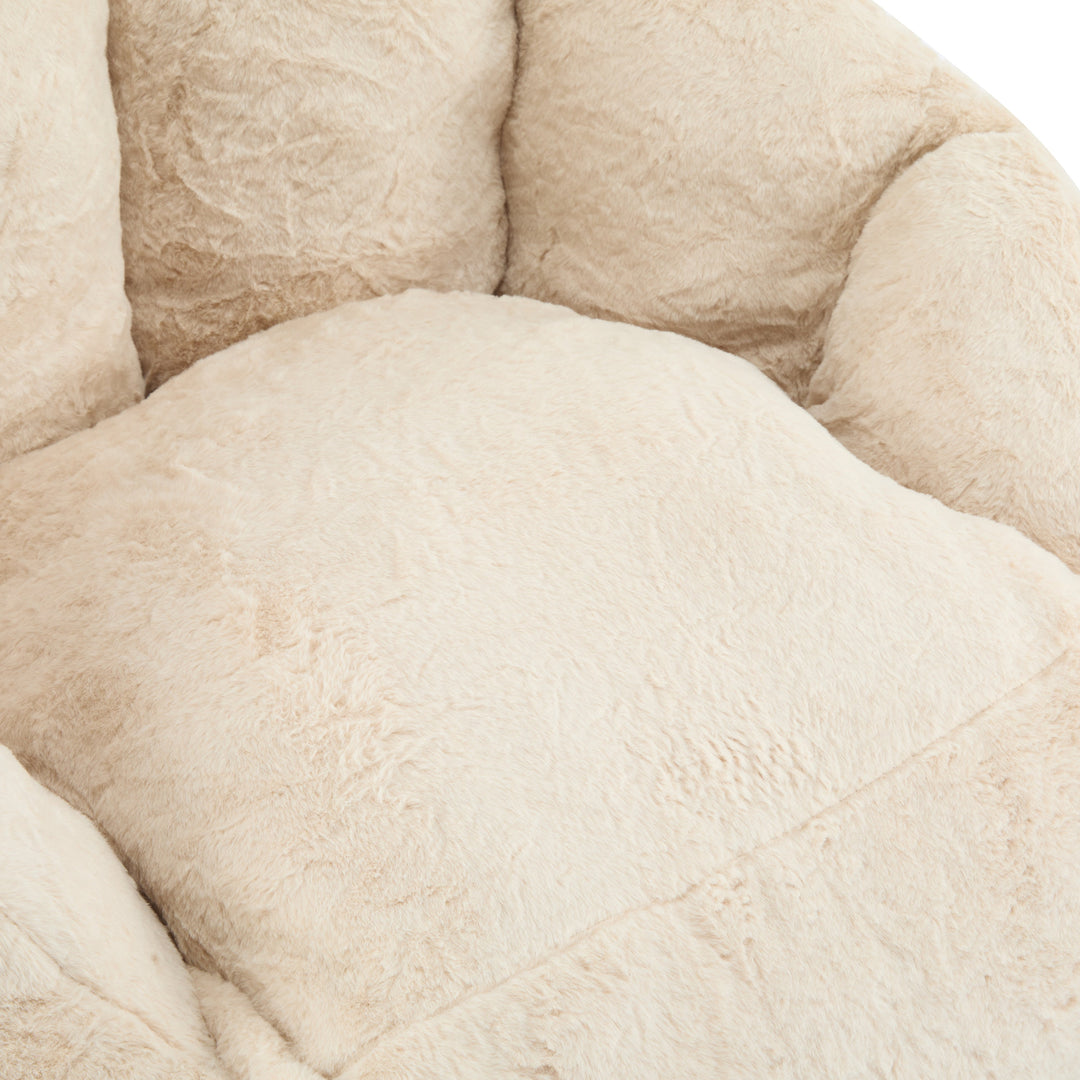 Albi Indoor Cozy Armchair-Style Bean Bag, Beige Faux-Fur, Ergonomic Design