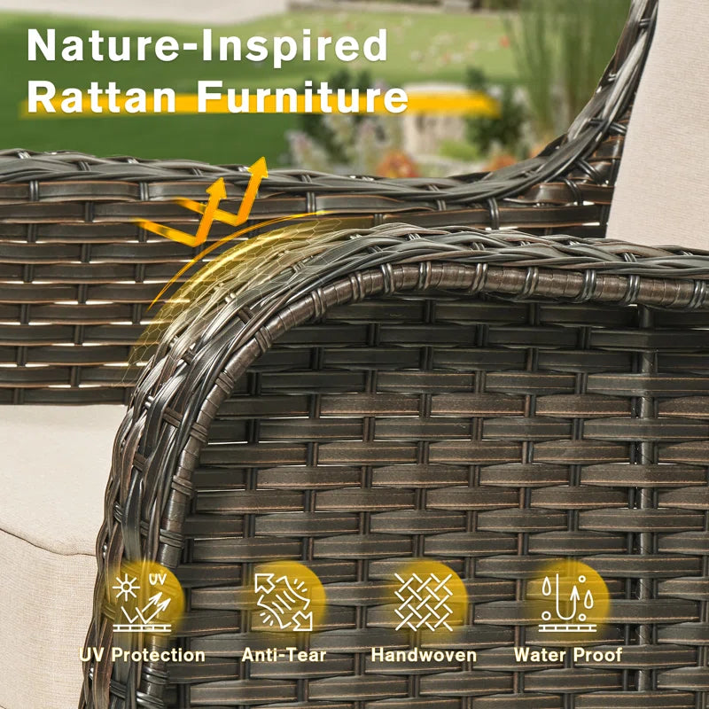 Peridot 72.83" Outdoor Patio Sofa – 3-Piece Wicker Conversation Seating with Washable Cushions