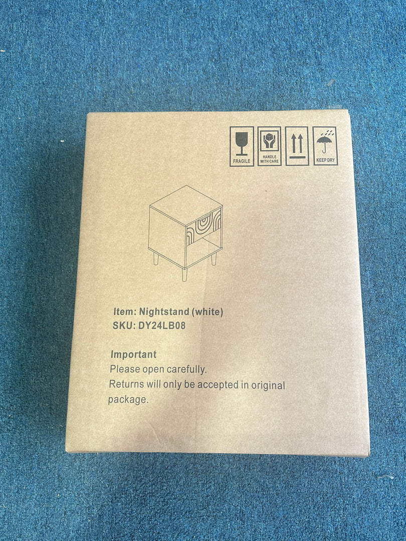 22.8" White Modern Nightstand with Drawer, Gold Accent