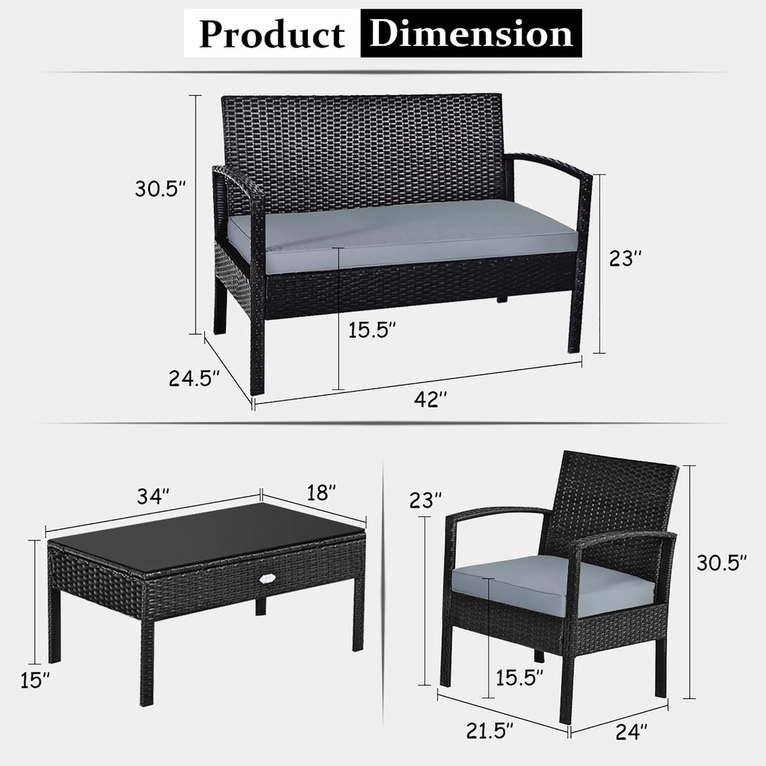 4PCS Patio Rattan Furniture Set Garden Deck