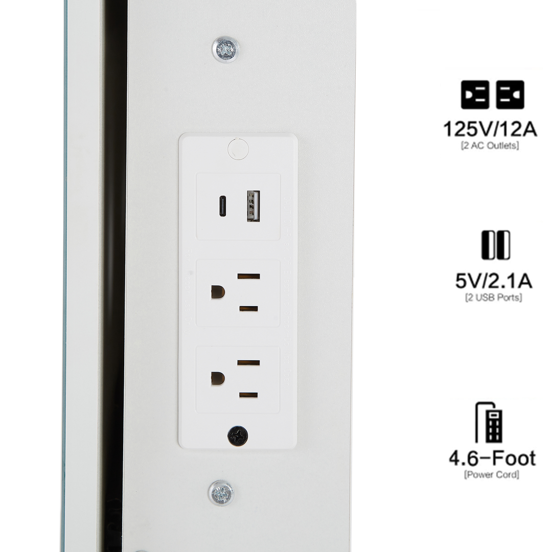 29.2" Compact White Vanity Table with LED Mirror, Charging Station, Stool