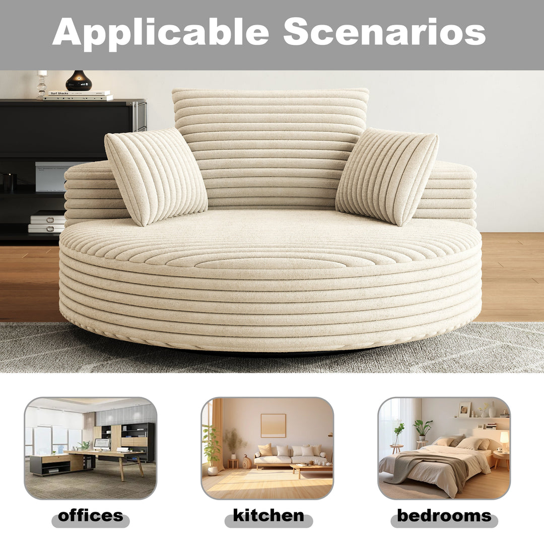55" Beige Corduroy Swivel Chair with Neck Pillow
