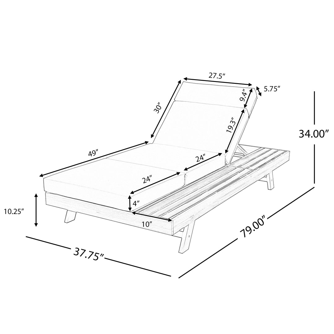 Foldable Acacia Wood Lounge Chair with Adjustable Backrest, Teak Finish