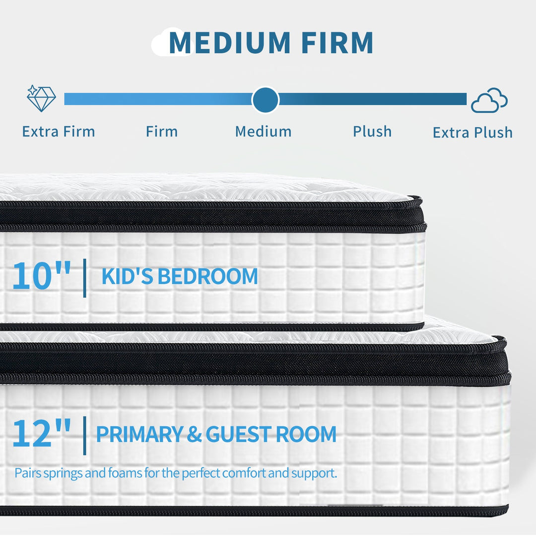 12" Queen Hybrid Mattress with Memory Foam & Pocket Springs, Cool Knit Cover