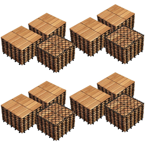 108pcs Acacia Wood Interlocking Deck Tiles – Weatherproof Flooring, 111.6 Sq Ft Coverage
