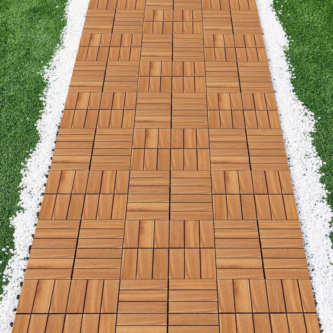 108pcs Acacia Wood Interlocking Deck Tiles – Weatherproof Flooring, 111.6 Sq Ft Coverage