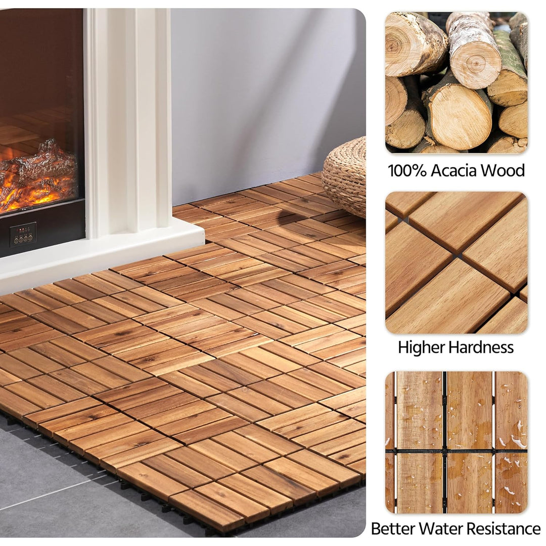 108pcs Acacia Wood Interlocking Deck Tiles – Weatherproof Flooring, 111.6 Sq Ft Coverage