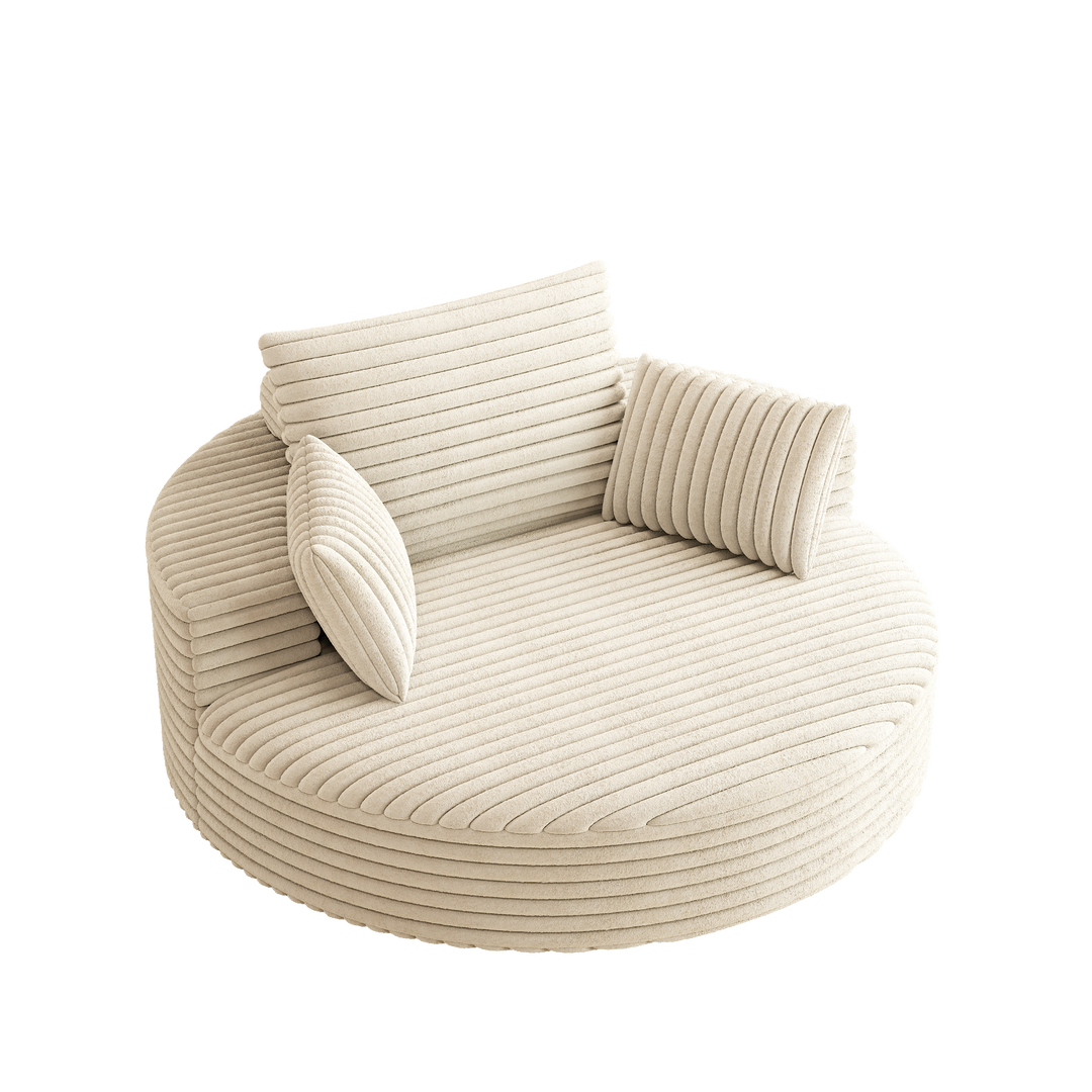 55" Beige Corduroy Swivel Chair with Neck Pillow