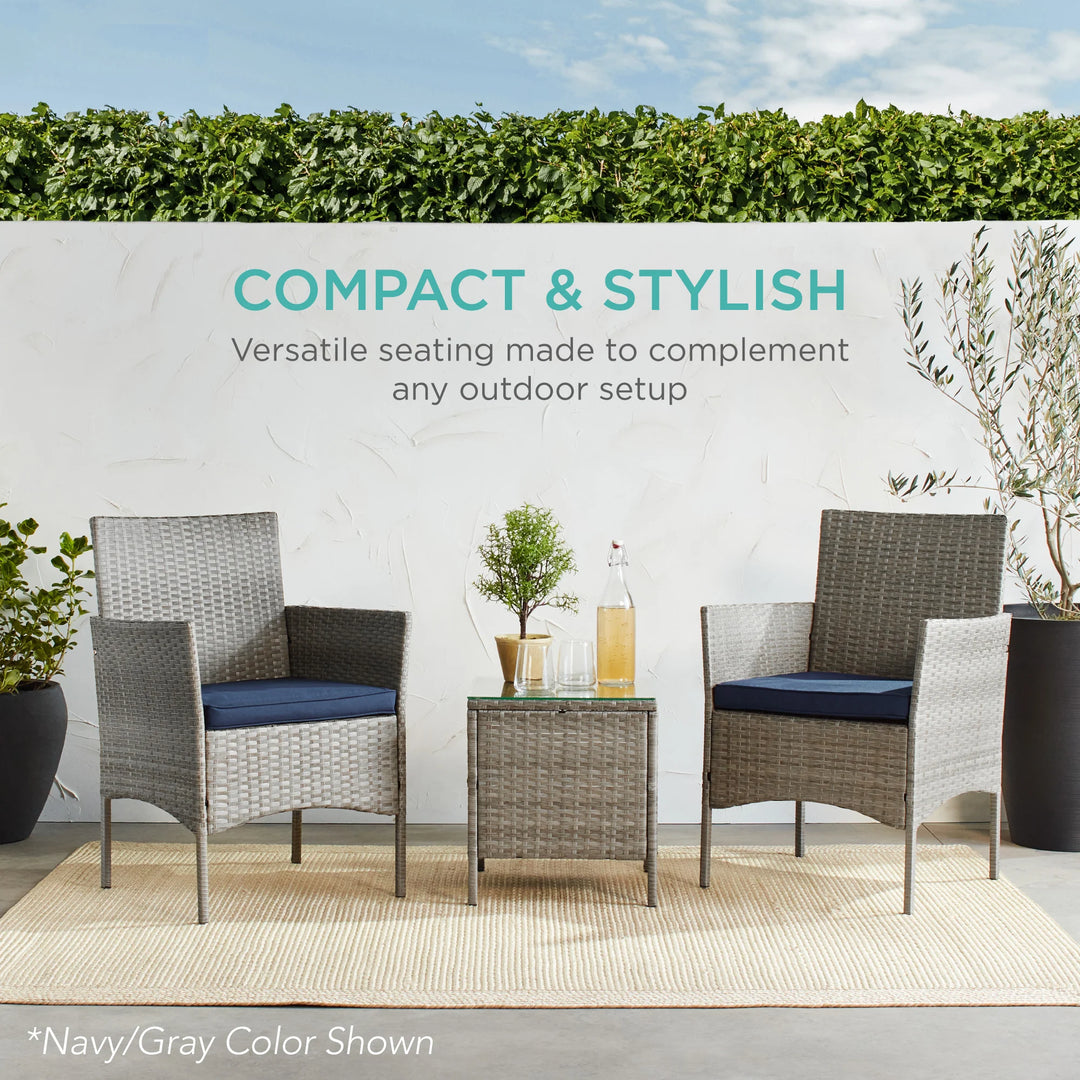 3-Piece Wicker Patio Bistro Set with Storage Table