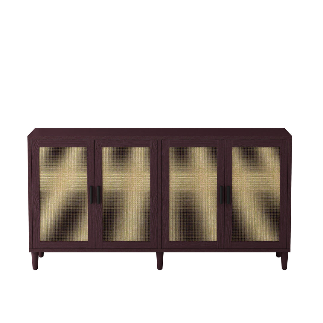 70" Rattan 4-Door Buffet Cabinet with Adjustable Shelves, Brown