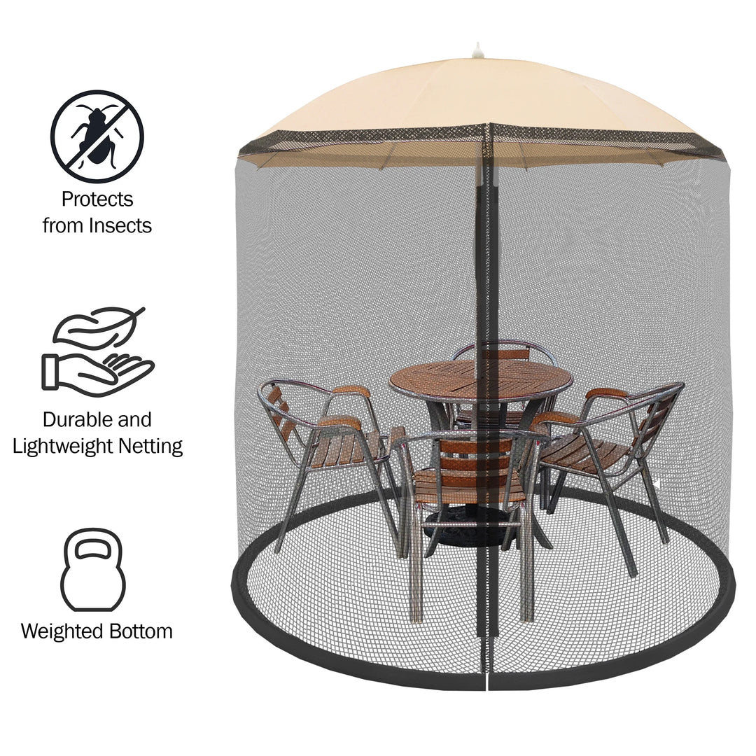 Mosquito Net for 7.5ft Patio Umbrella – Breathable Outdoor Mesh Screen with Zippered Entry & Weighted Bottom