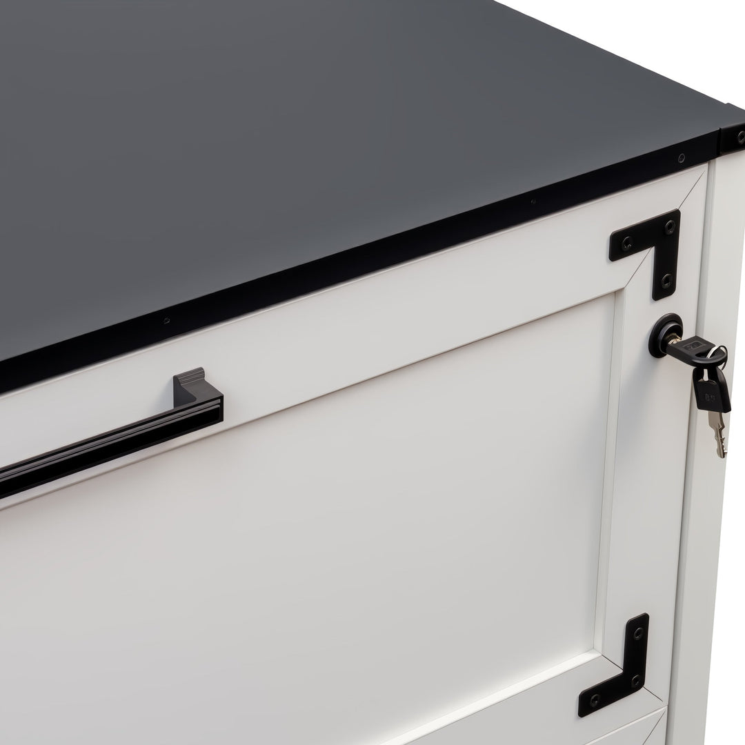 2-Drawer White Farmhouse File Cabinet with Lock