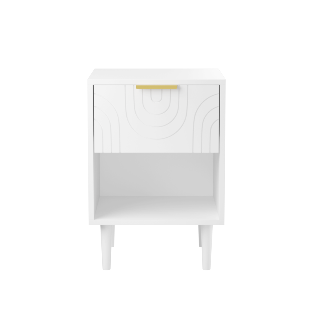 22.8" White Modern Nightstand with Drawer, Gold Accent