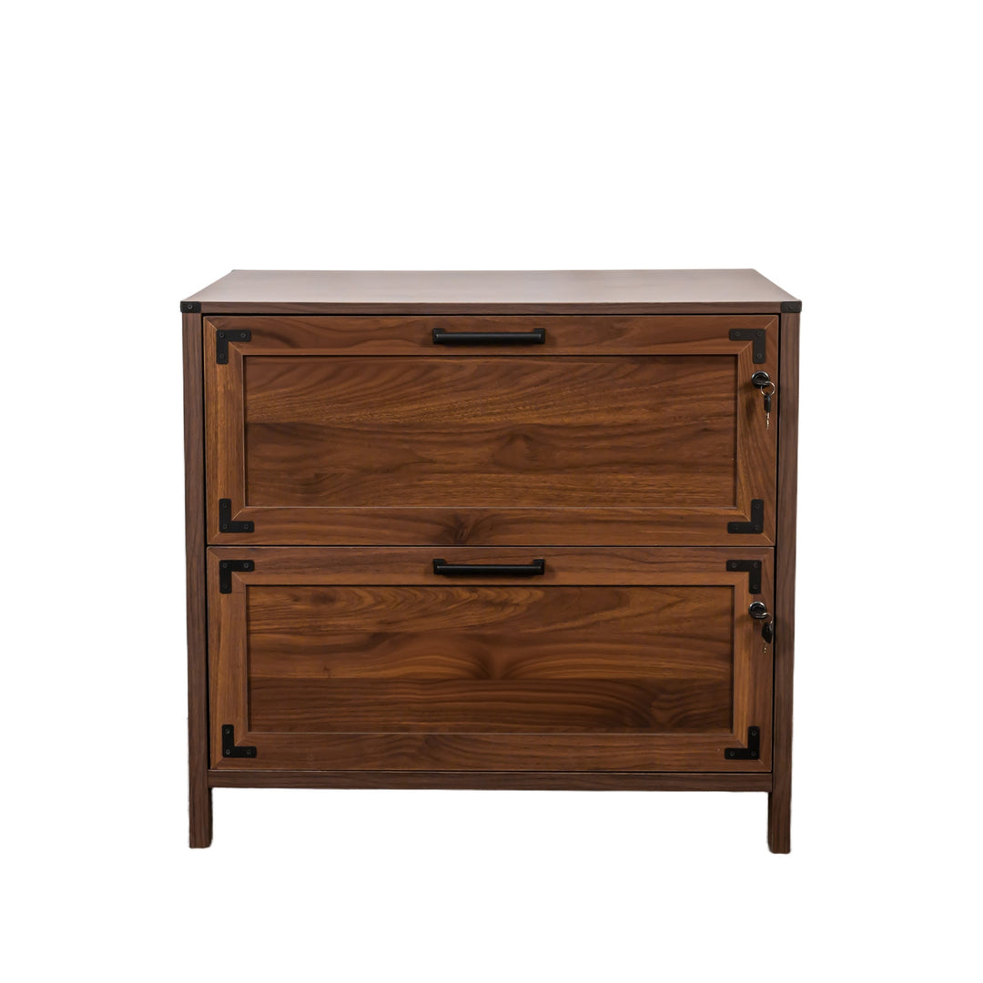 2-Drawer Farmhouse File Cabinet with Lock, Walnut