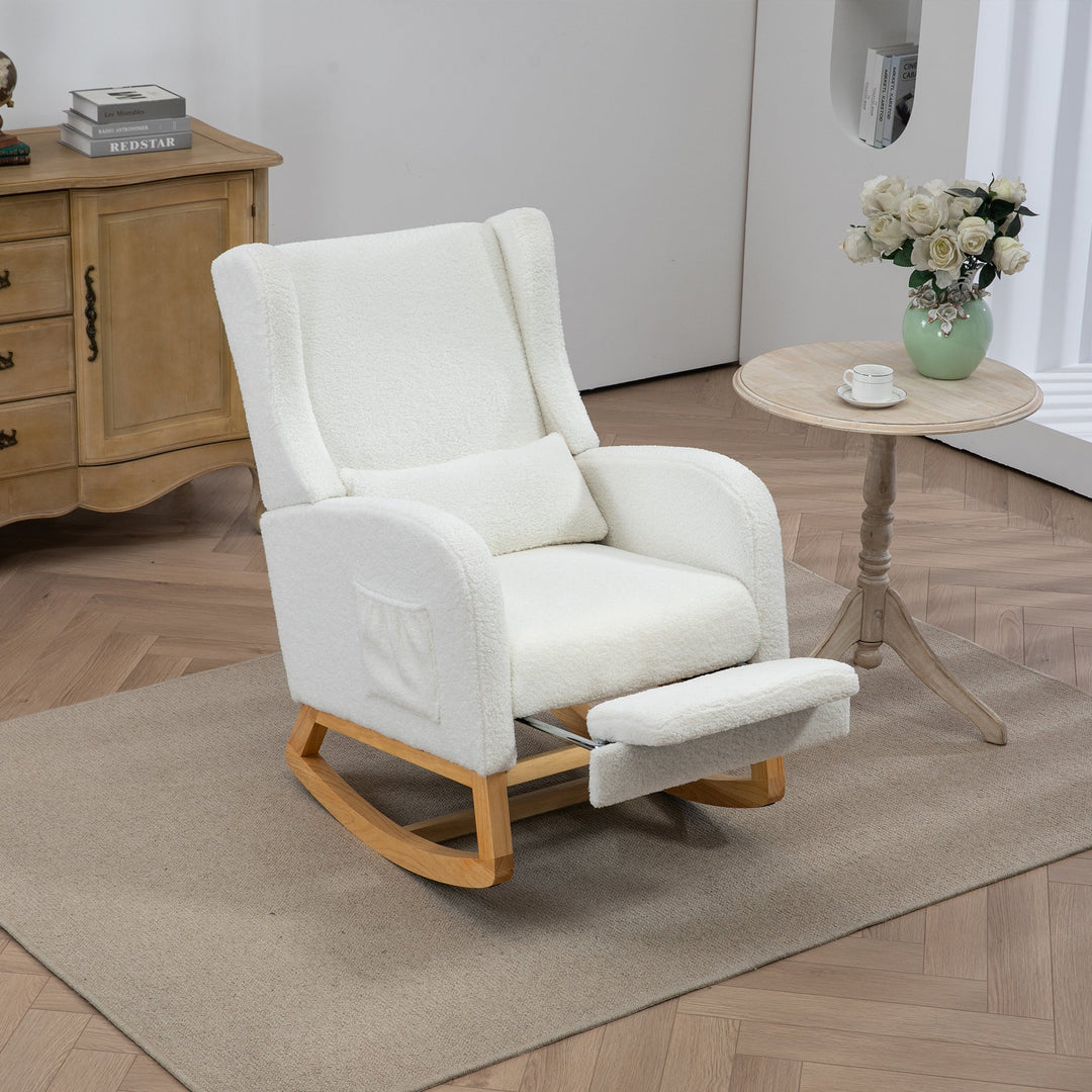 25.4" Ivory Nursery Rocking Chair with Footrest, Side Pocket