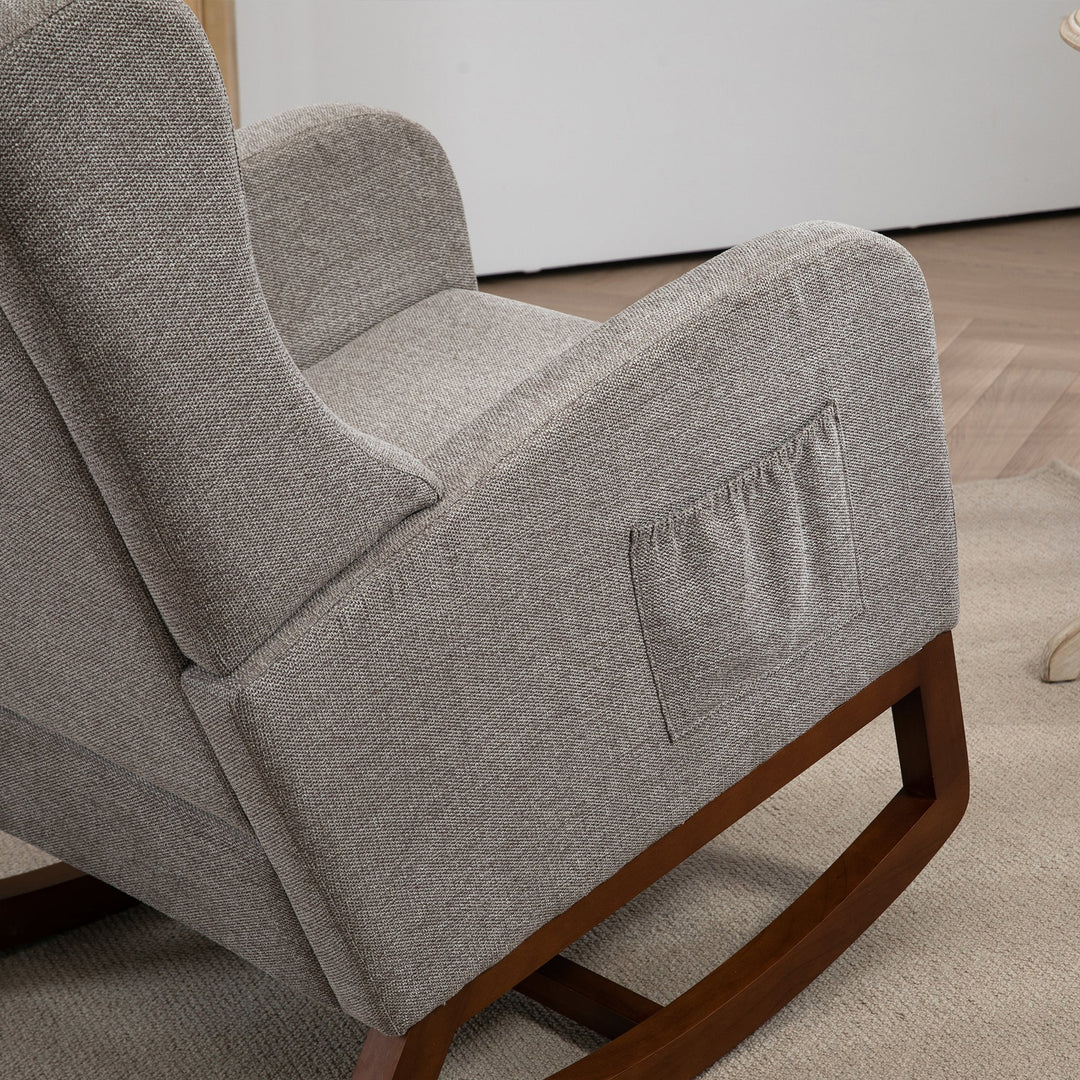 25.4" Taupe Nursery Rocking Chair with Footrest, Side Pocket
