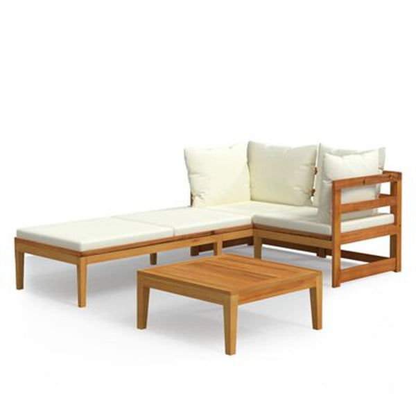 Garden Lounge Set Cream White Solid Acacia Wood 3 Piece Set