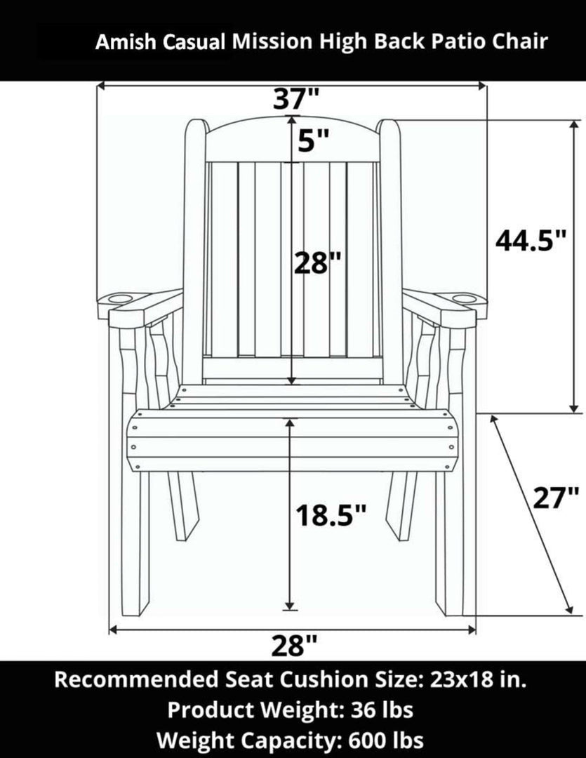 Amish High Back Mission Patio Chair – 600 lb Capacity, Treated Pine