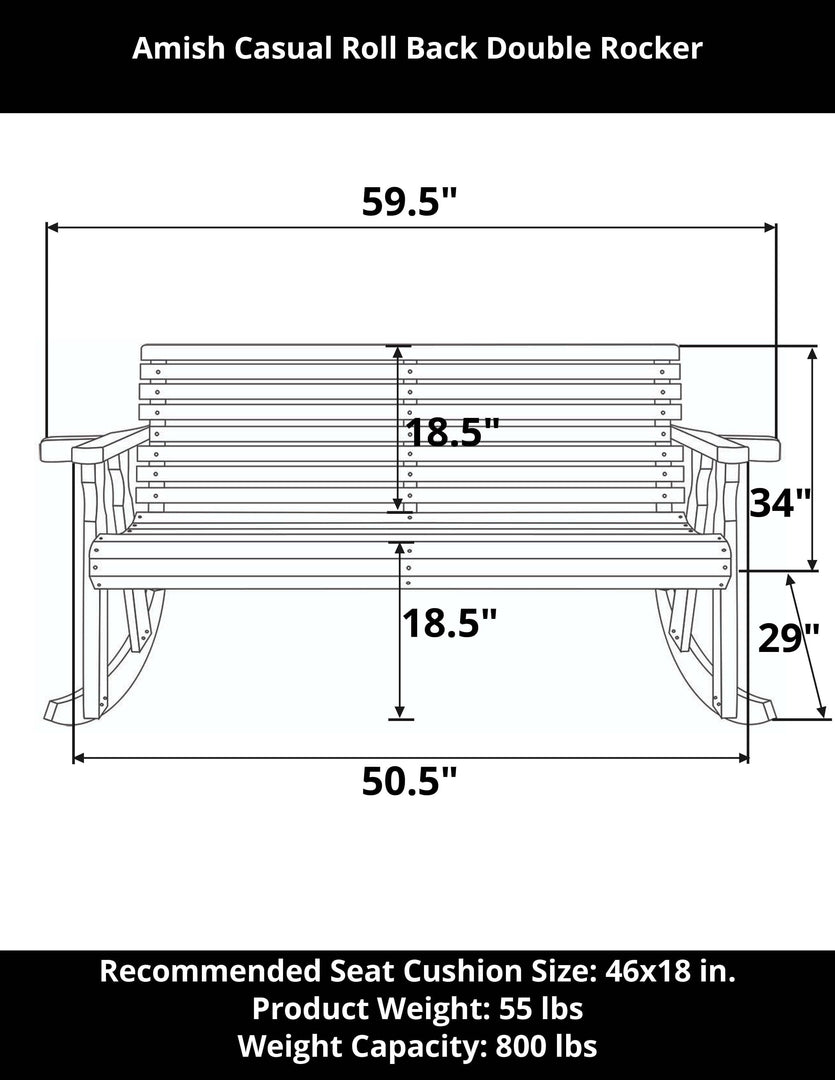 Roll Back Outdoor Double Rocker Bench – 800 lb Capacity by Amish Casual