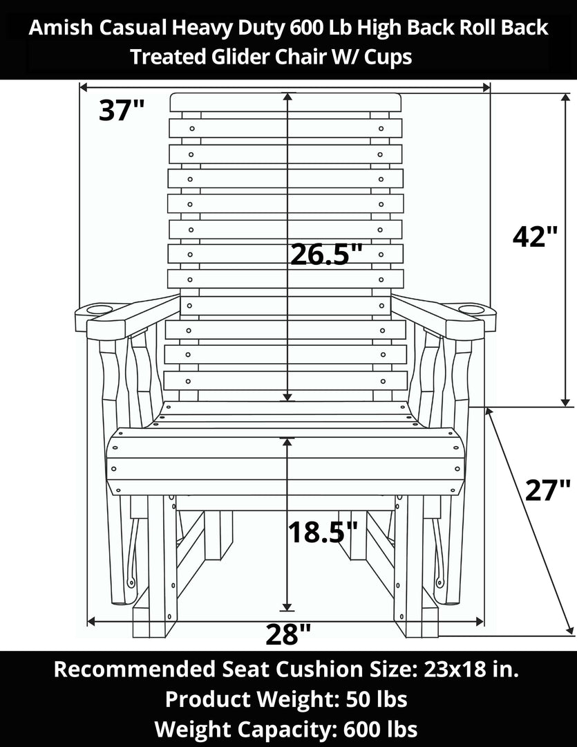High Back Roll Back Glider Chair – 600 lb Capacity by Amish Casual